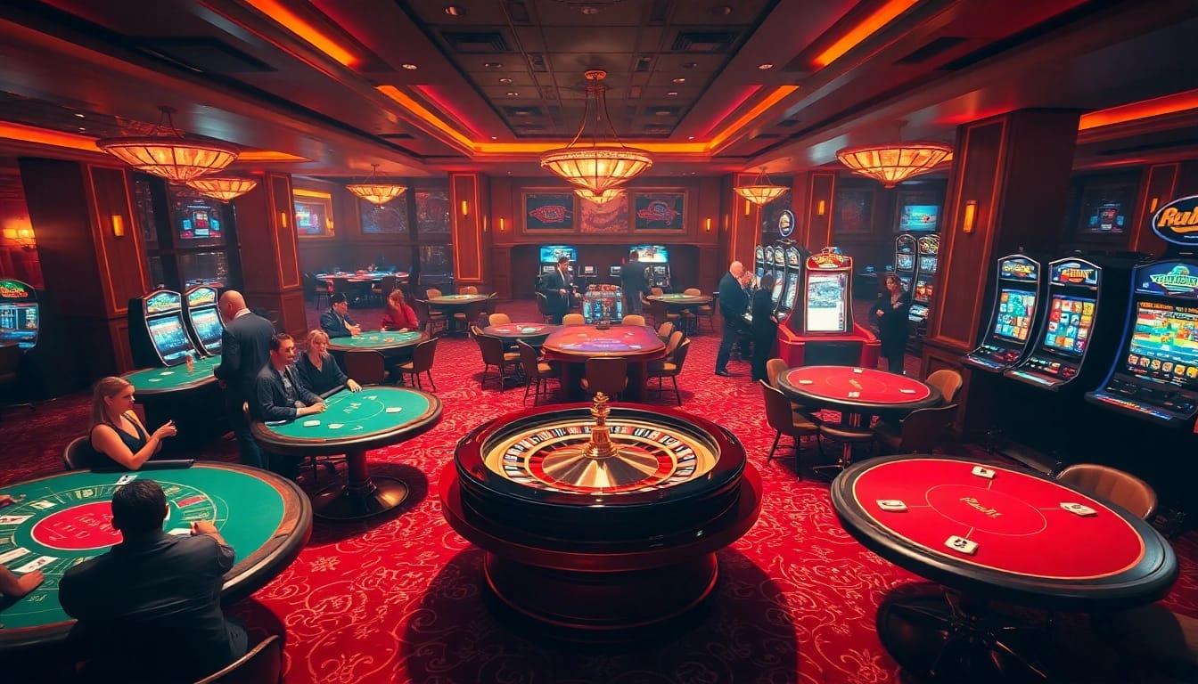 Engaging scene at 5gbetbr.com.br showcasing luxury gaming tables and excited players.