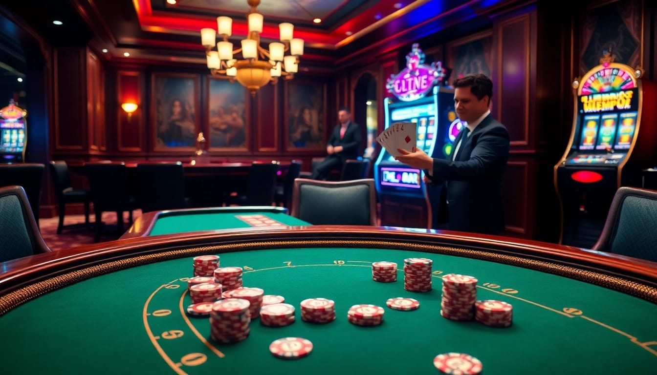 Experience the thrill of winning at the luxurious casino tables from https://789f.site/ featuring vibrant poker chips and roulette wheels.