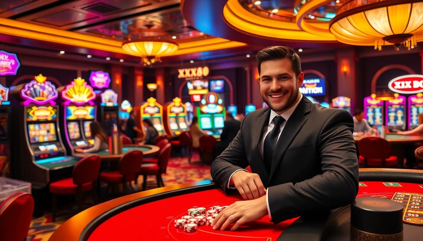 XX88 offers an electrifying casino atmosphere with players engaged in high-stakes gambling.