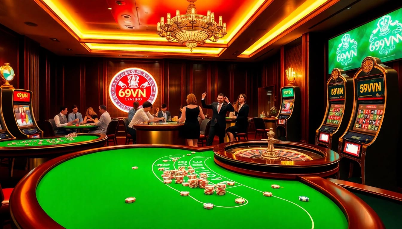 Players winning at 69vn casino games, showcasing excitement and luxury in online gambling.