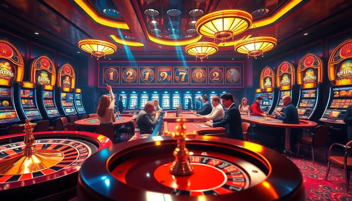 Experience excitement and luxury at LuckyWin's immersive casino tables filled with engaged players.