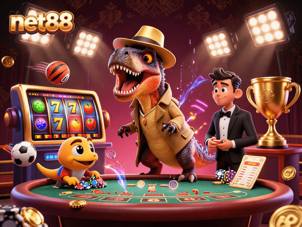 Engage with thrilling casino action as net88 dazzles with animated velociraptor card counter, thrilling games, and excitement.