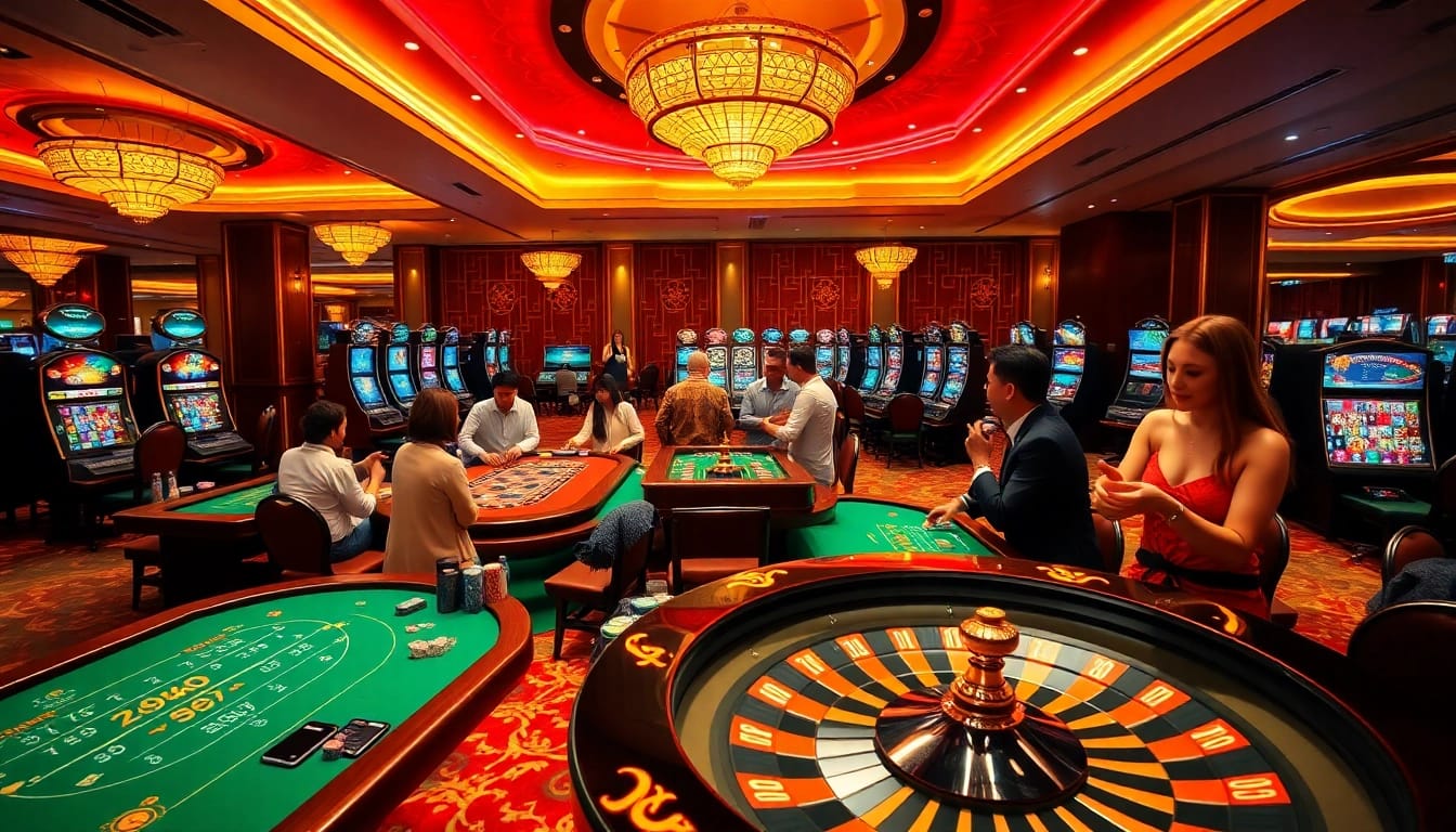 Engaging in thrilling casino games at KIM88, showcasing a vibrant atmosphere and excitement.