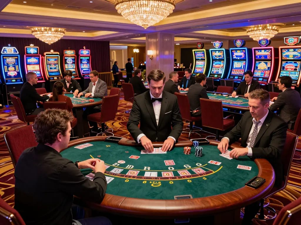 Players engage in blackjack at the luxurious casino, highlighting sc88's exciting atmosphere and strategic gameplay.