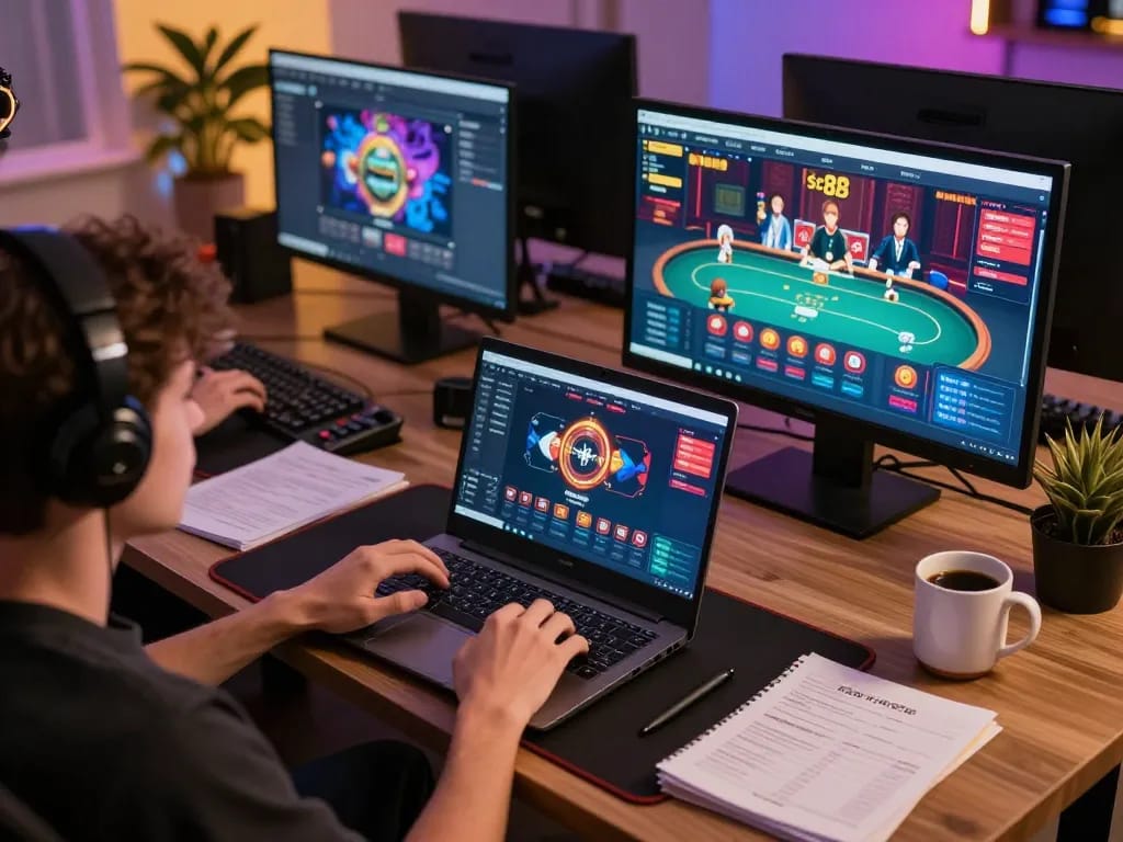 Players enjoying strategic gameplay at nhà cái sc88 with engaging online casino interfaces and cozy ambience