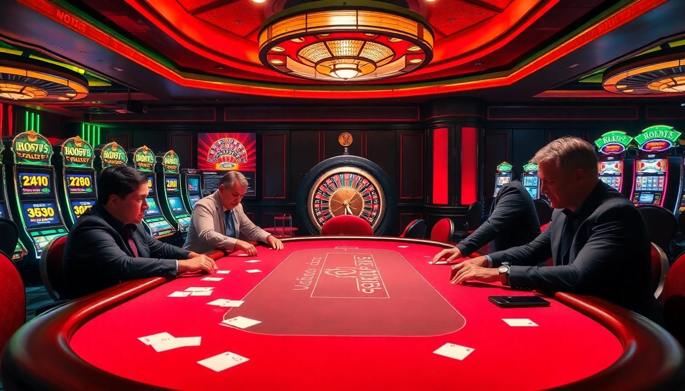 Exciting casino scene showcasing the thrill of win678 home with poker and roulette.