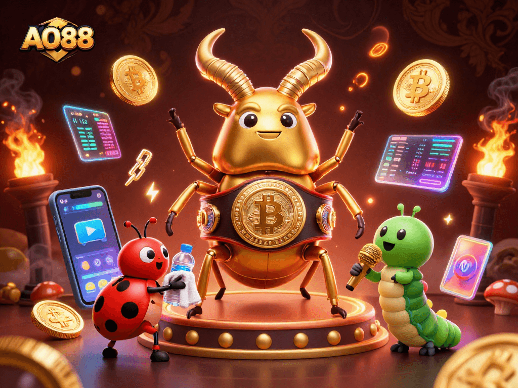 Experience the thrilling action of AO88 as cartoon characters engage in vibrant gambling excitement.