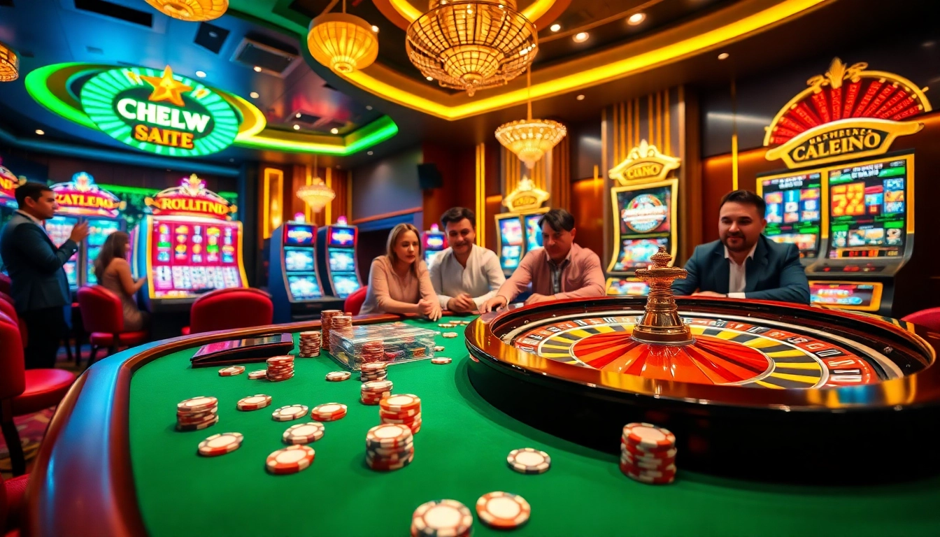 Players enjoying a thrilling gambling experience at 88CLBS IN NET with vibrant poker tables and slot machines.