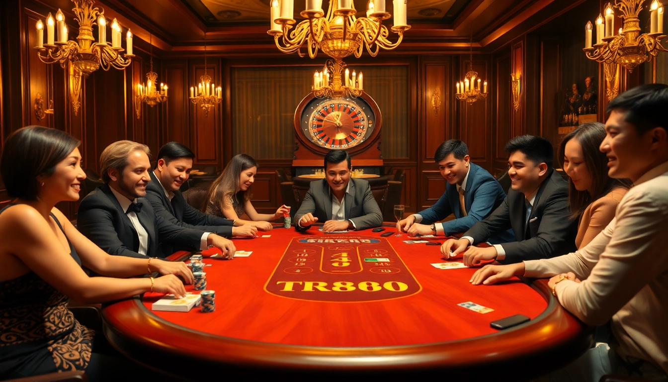 Experience the excitement of the TR888 poker table at a luxurious casino, where players engage in thrilling gameplay.