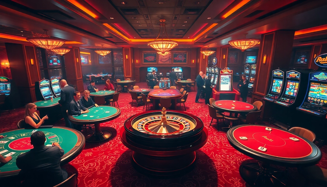 Engaging scene at 5gbetbr.com.br showcasing luxury gaming tables and excited players.