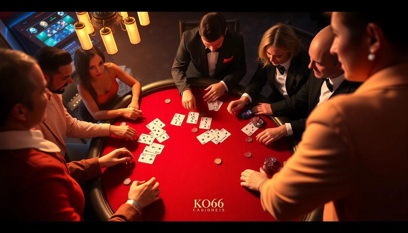 Người chơi KO66 tham gia vào một trò chơi poker hấp dẫn tại một bàn casino sang trọng.
