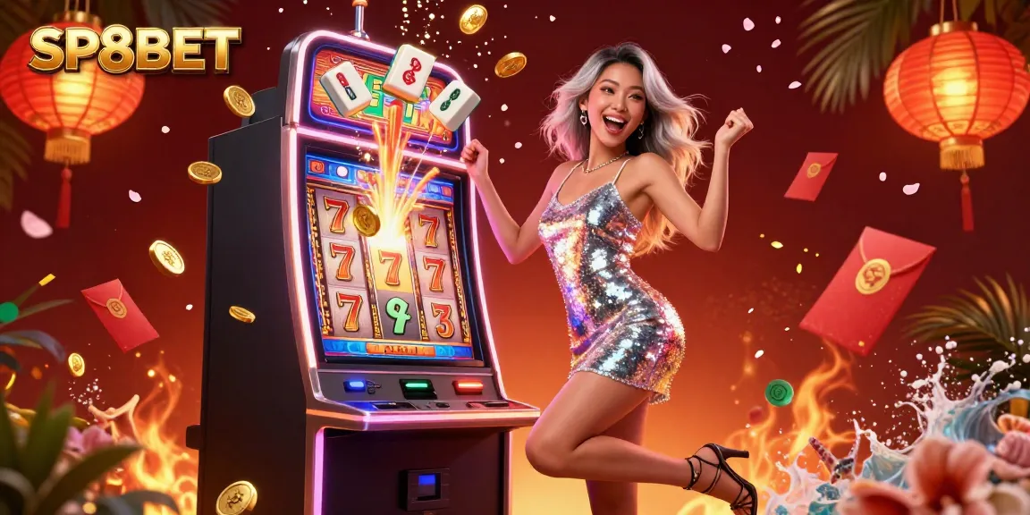 Experience thrilling jackpot wins at SP8BET, with vibrant games and festive elements surrounding you.