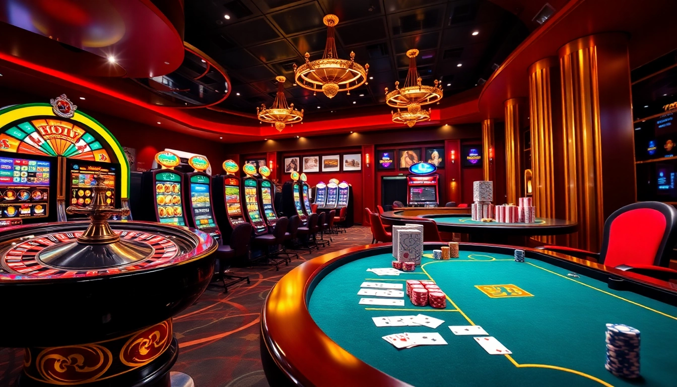 Players winning at a vibrant casino using https://thabethome.com/ with roulette, slots, and poker tables.