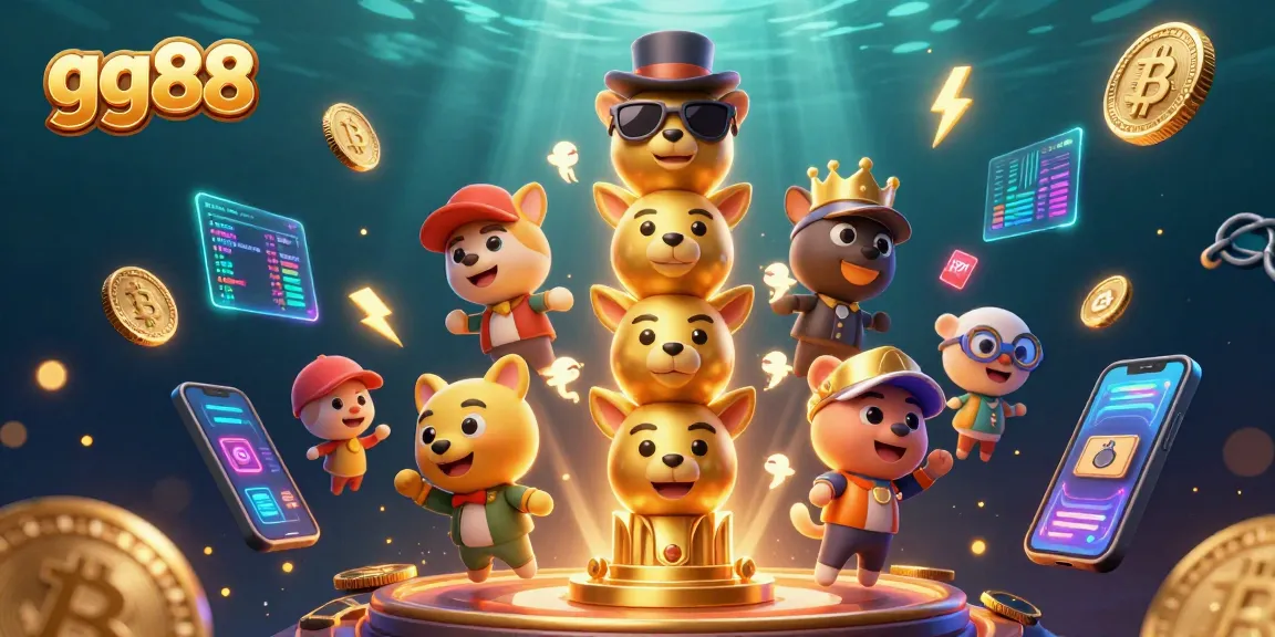Engage in thrilling games at gg88 with vibrant totem pole characters and crypto elements.