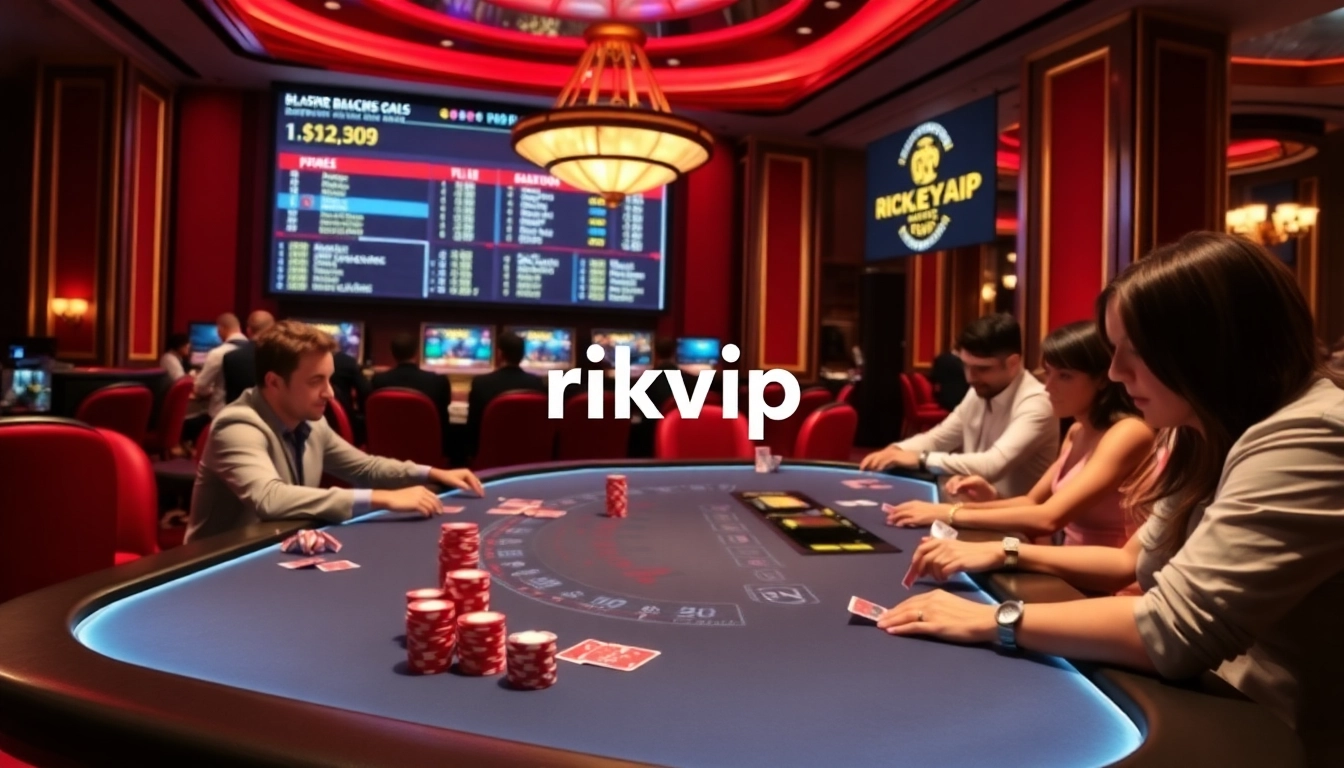 Players enjoying an exciting blackjack game at a luxurious rikvip casino table.