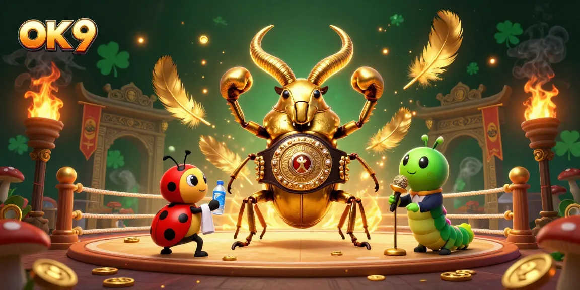 Experience the excitement at OK 9 with a vibrant 3D casino-themed illustration featuring unique characters and dynamic gaming elements.