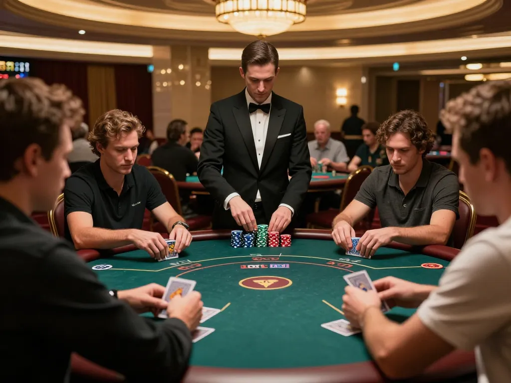 hb88 players engaging in an exciting poker match at a luxurious casino table.