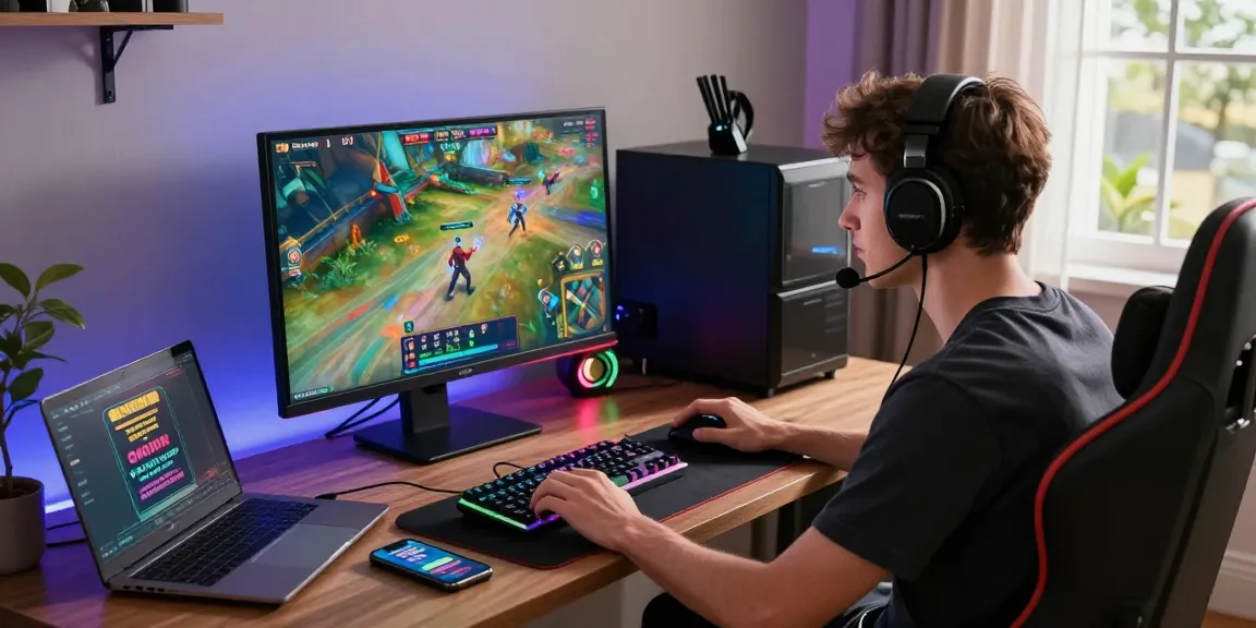 Engaged gamer enjoying a thrilling experience at a credit card casino, surrounded by gaming essentials and vibrant atmosphere.
