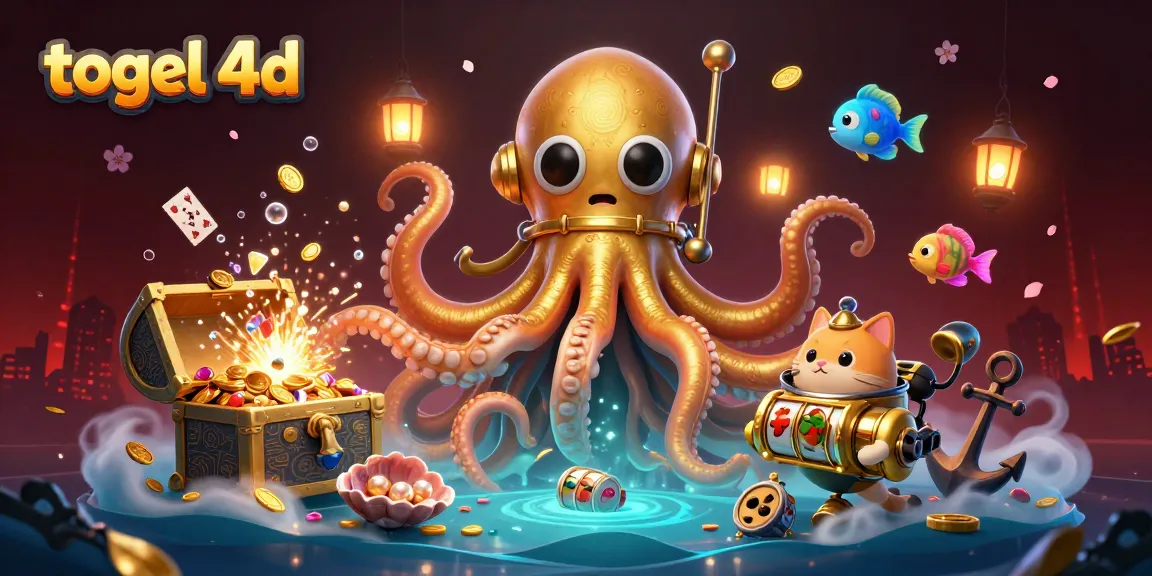 Play thrilling togel 4d games with vibrant 3D visuals featuring kraken and diving cat.
