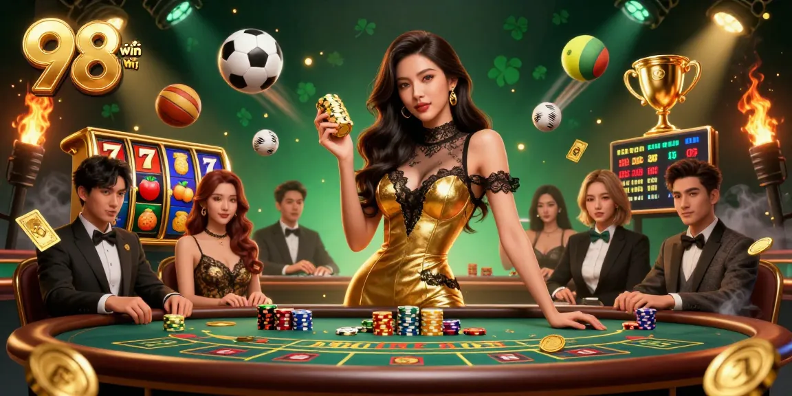 Experience high-stakes gaming action at 98 win with luxurious baccarat tables and golden chips.