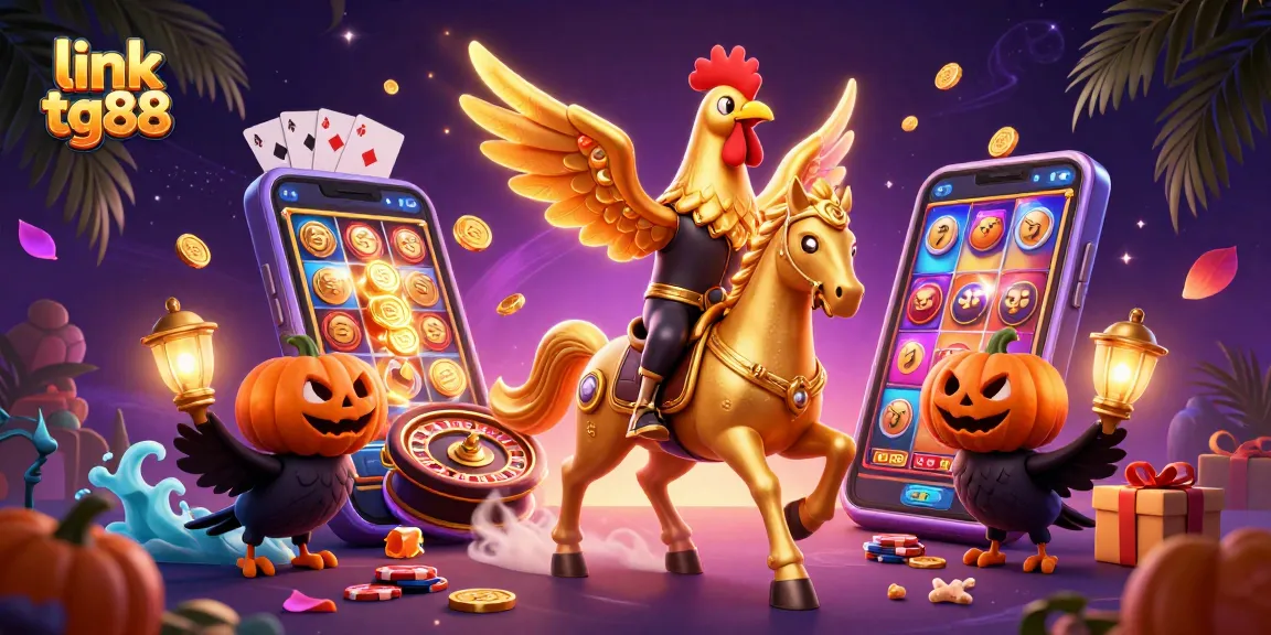 Experience the thrill of link tg88 gaming with a golden rooster riding a spectral horse in a casino.