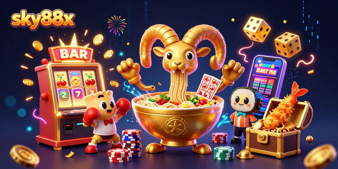 Engage in thrilling gameplay with sky88x in an imaginative casino scene full of vibrant characters and dynamic symbols.
