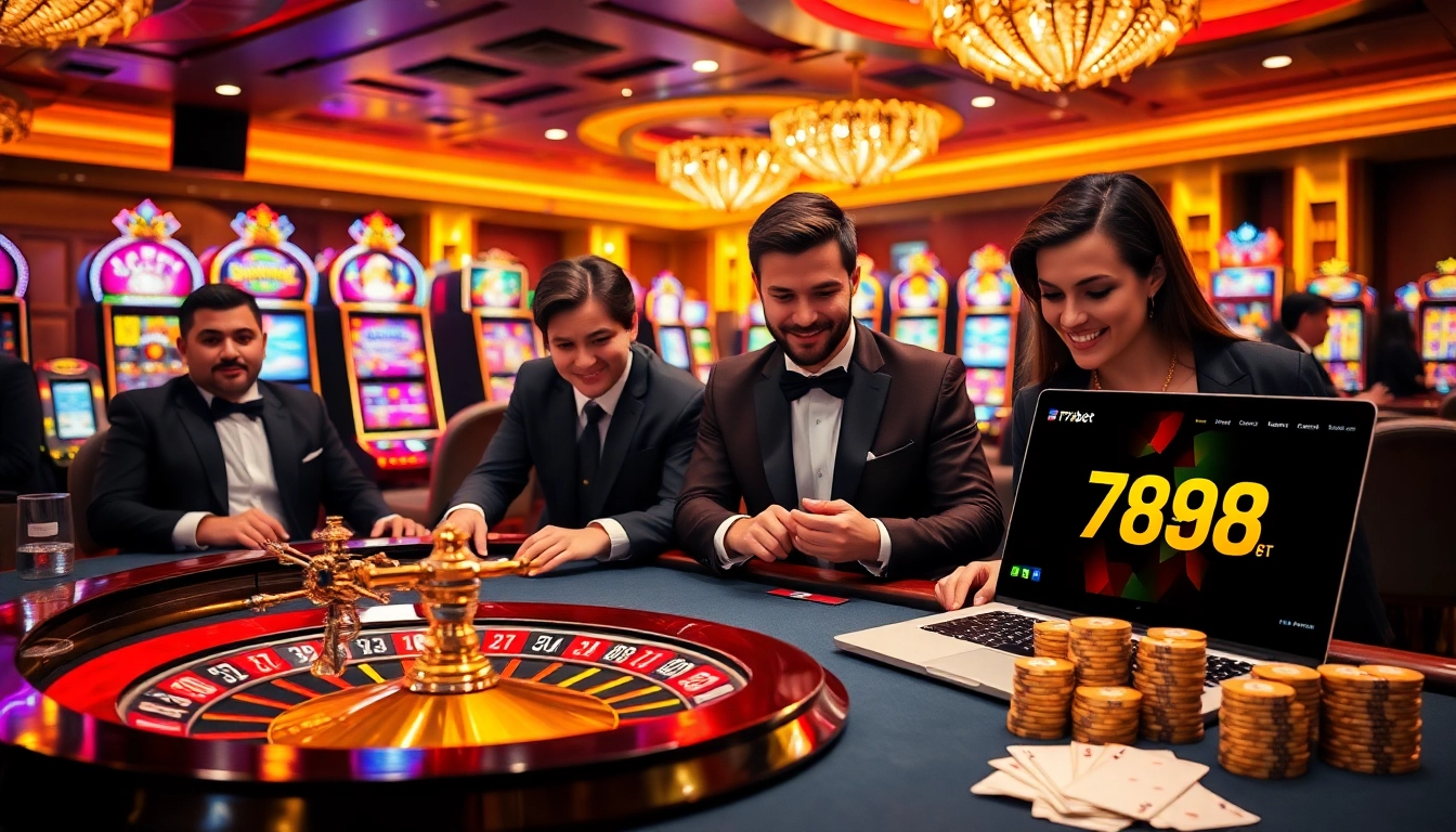 Experience exciting gameplay at 789bet's luxurious casino tables with vibrant slot machines.