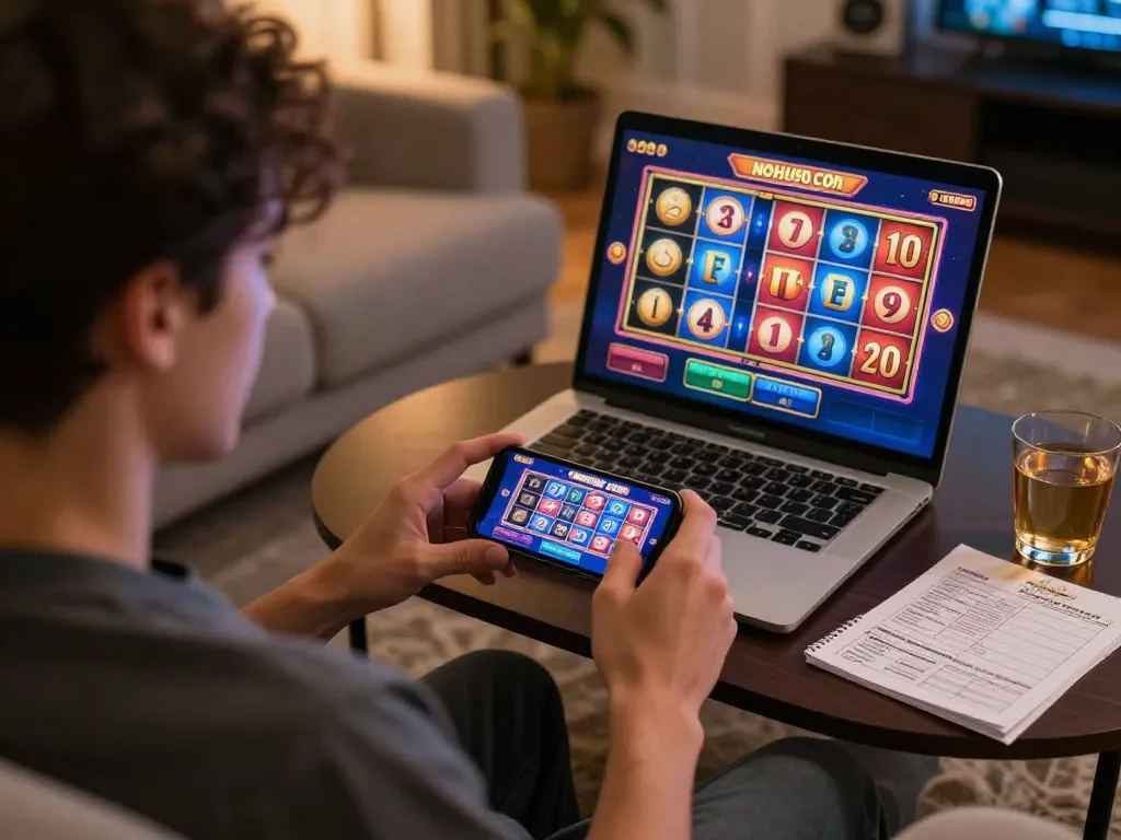 Engaging scene using NOHU90 COM for mobile slots, showcasing strategy notes and a cozy atmosphere.