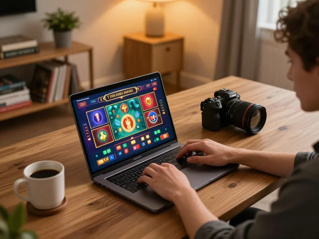 Player enjoying online gambling at home using DN 88 app for a strategic gaming experience.