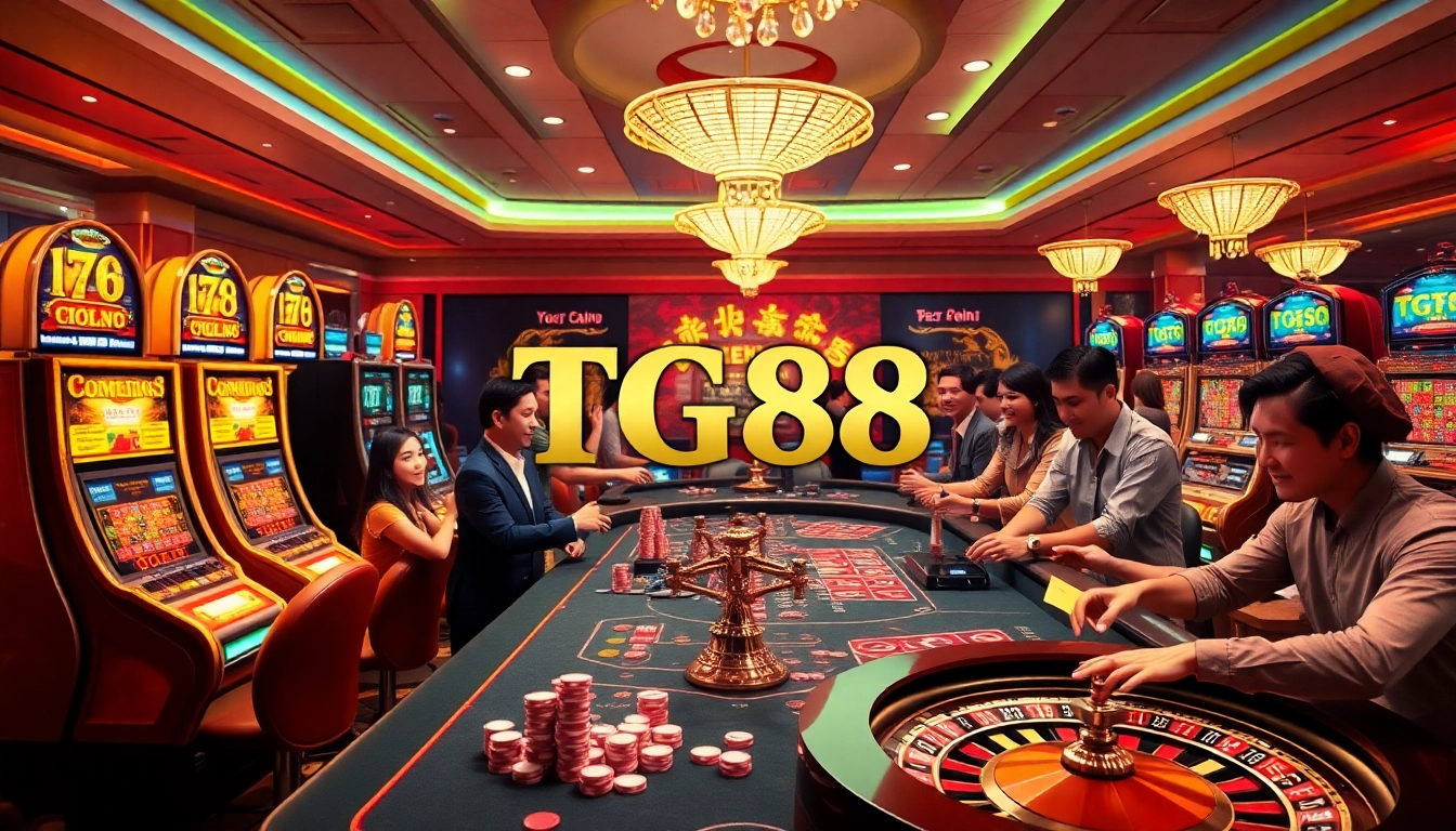 Players enjoying thrilling slot games at TG88 casino, showcasing excitement and winning potential.