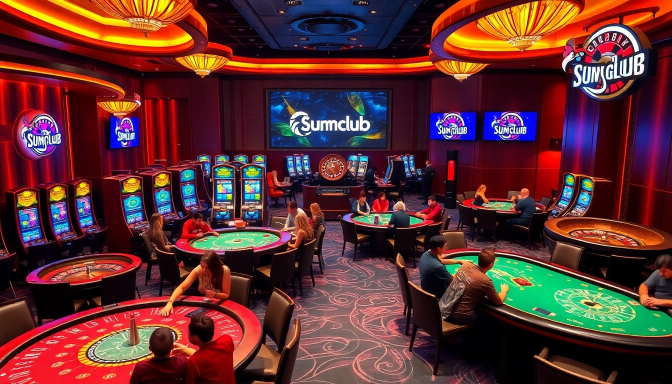 Exciting gaming experience at Sumclub casino with vibrant tables and slot machines.