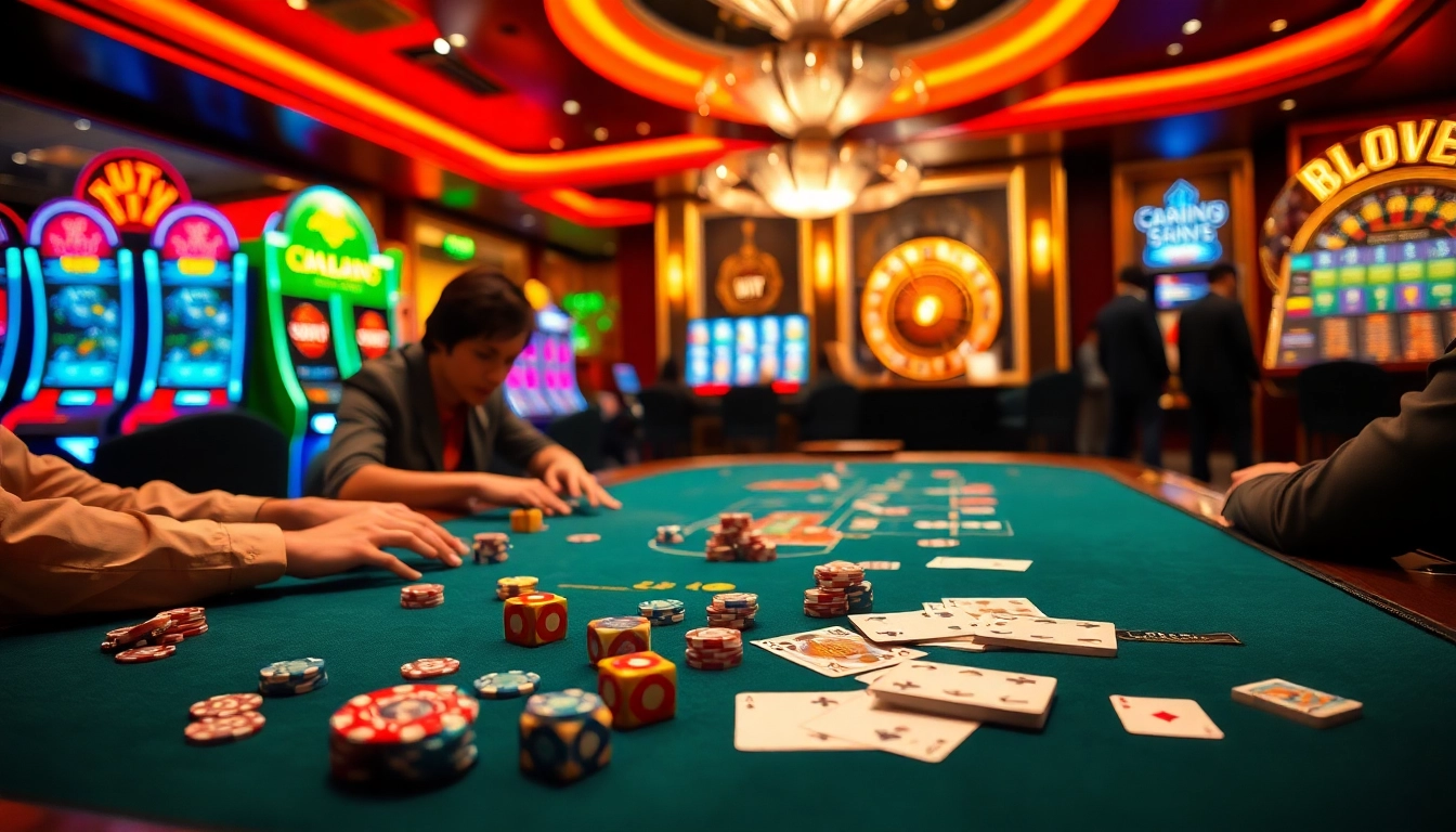 Experience the thrill of luck8 tài xỉu at a vibrant casino table filled with colorful chips and intense gameplay.