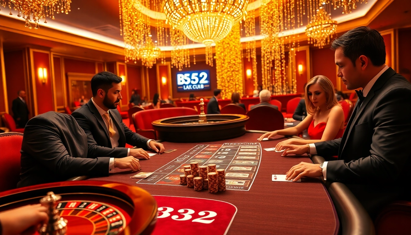 B52Club players enjoy a thrilling poker game, showcasing excitement and high-stakes action.