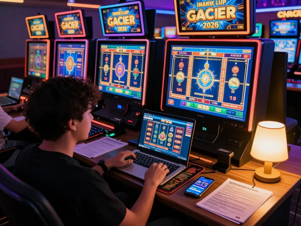 Engaging player experiencing slot gacor online gaming victory on laptop in cozy setup