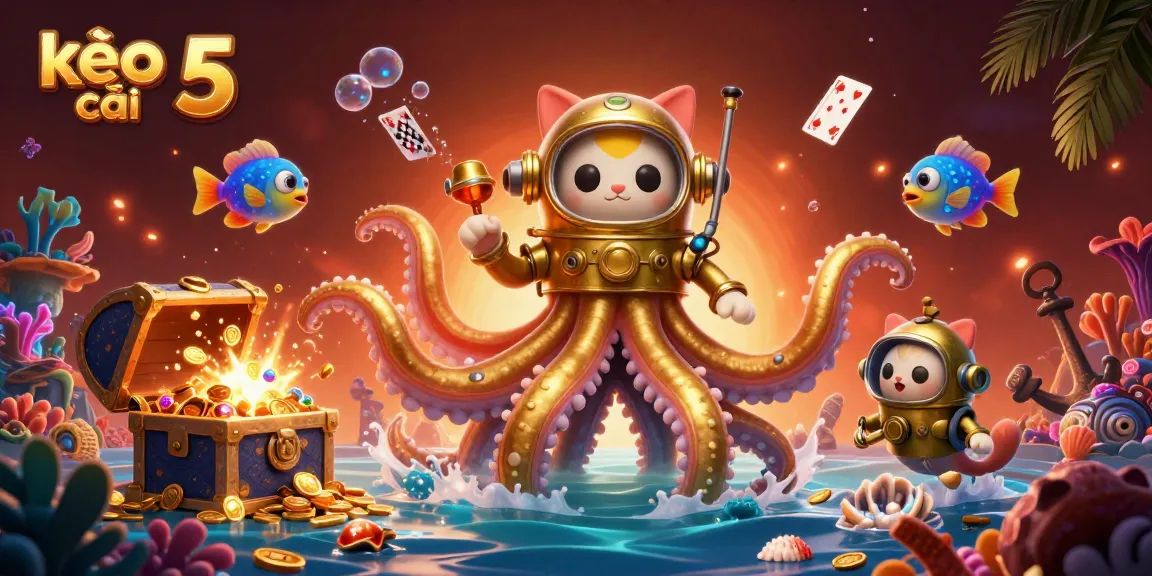 Experience kèo nhà cái 5 with a dynamic and colorful underwater casino theme featuring unique characters and elements.