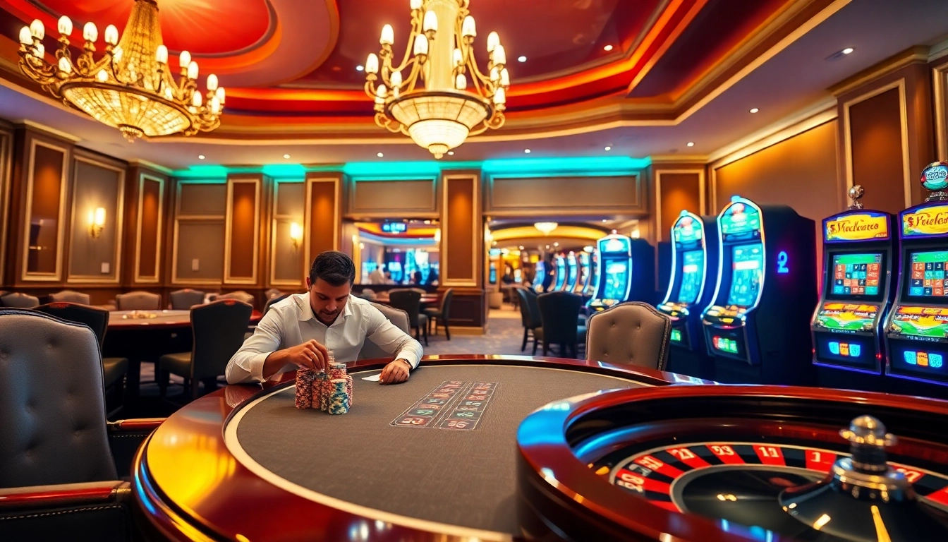 SODO66 players enjoy an exciting poker game, showcasing vibrant chips and an elegant casino atmosphere.