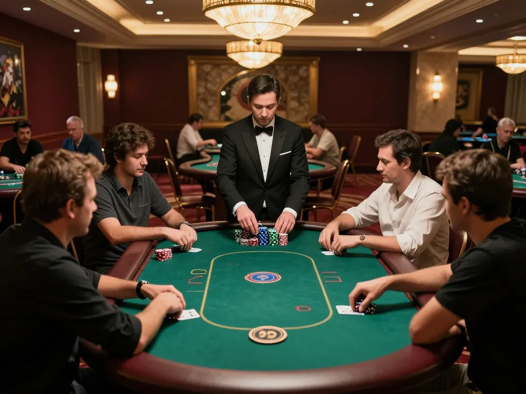 3 Win poker players engaged at upscale casino table, highlighting strategy and excitement