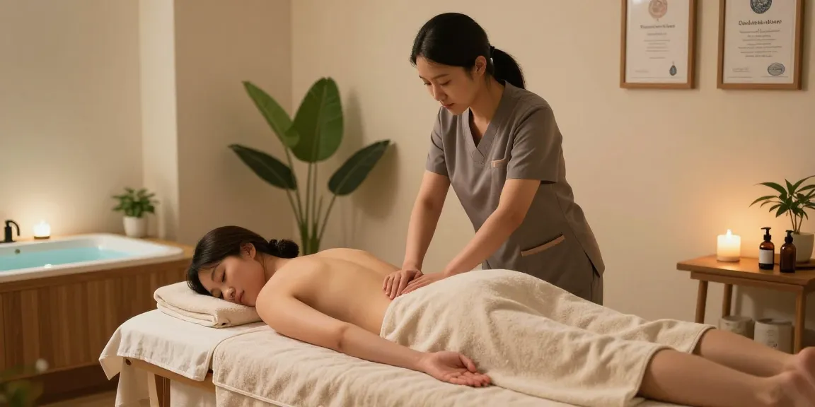 Relaxing 광진구출장마사지 session in a serene home environment.