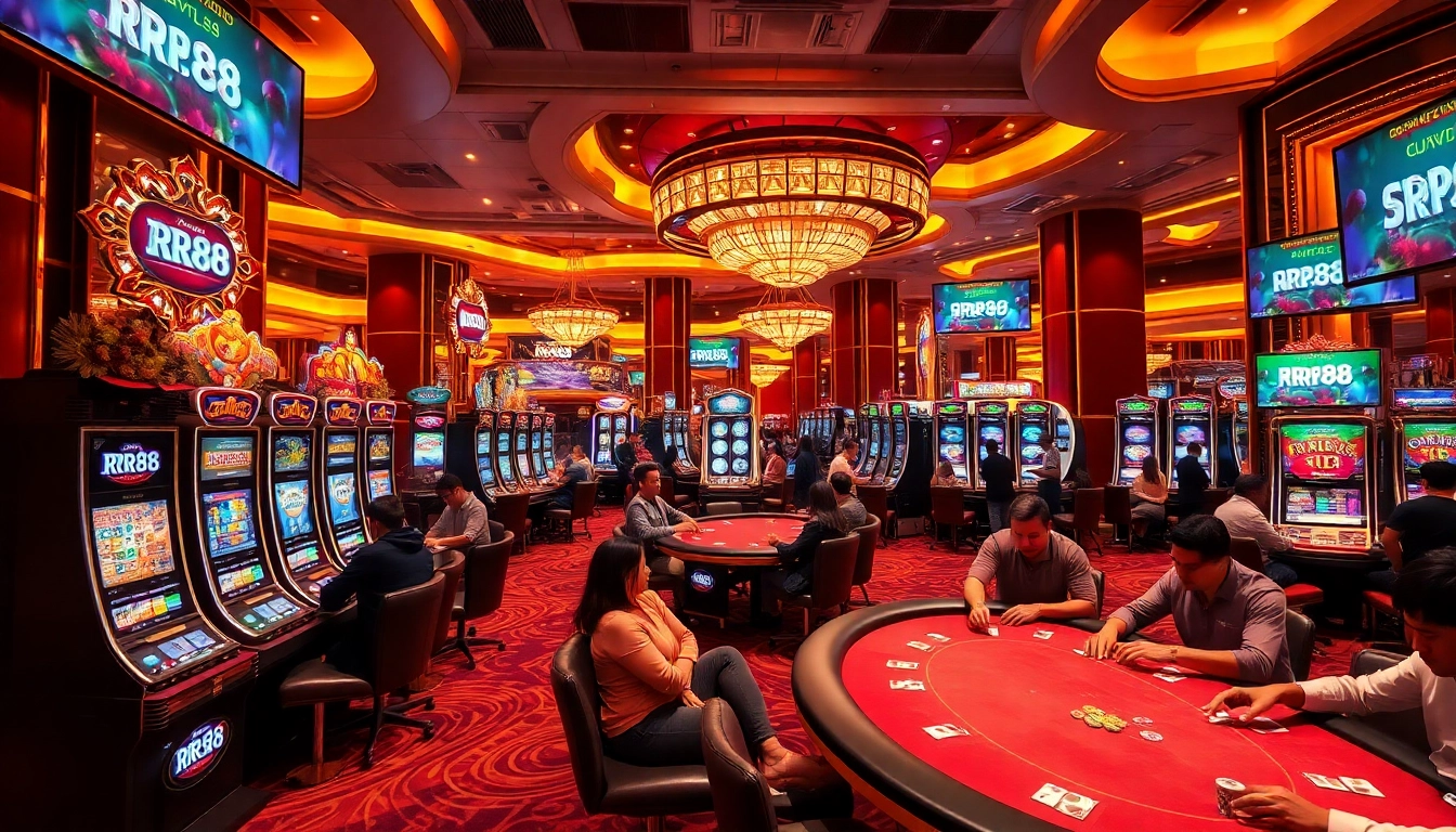 Players enjoying their favorite games at RR88 casino with vibrant machines and exciting atmosphere.