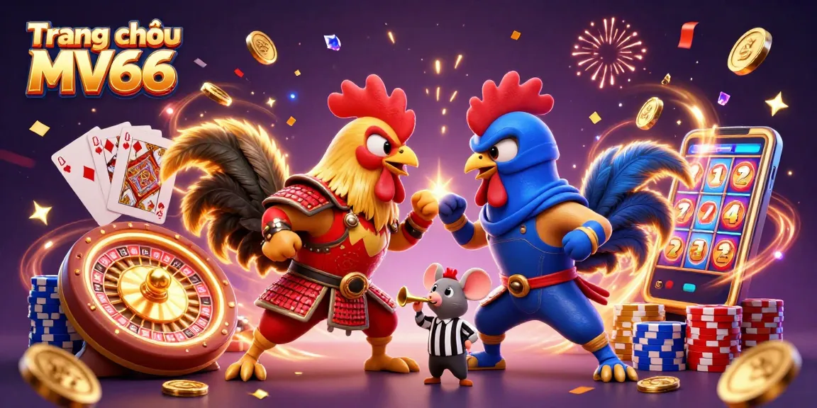 Engage in thrilling gameplay at Trang chủ MV66 featuring dynamic rooster fighters and casino elements.