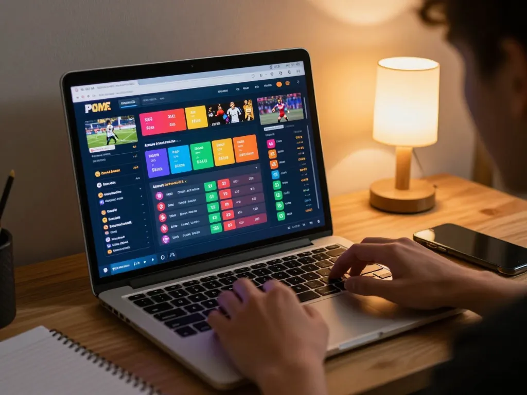 Tỷ lệ kèo nhà cái 5 displayed on an engaging sports betting interface, user analyzing matches with focus