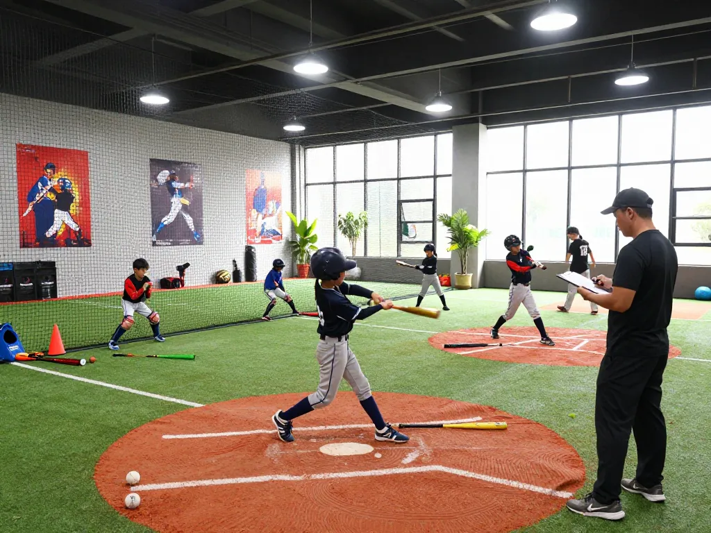 Young athletes training at HitClub's modern indoor baseball facility