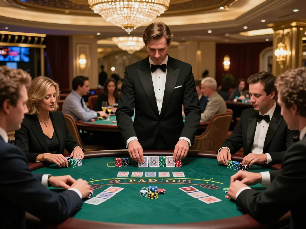 Players engaged at a blackjack table at sv66 casino, showcasing chips, cards, and luxury atmosphere.