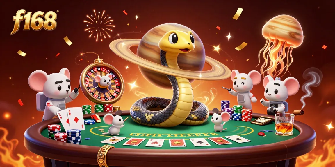 Experience thrilling gaming at f168 with a vibrant cosmic casino atmosphere featuring cartoon characters and rich game elements.
