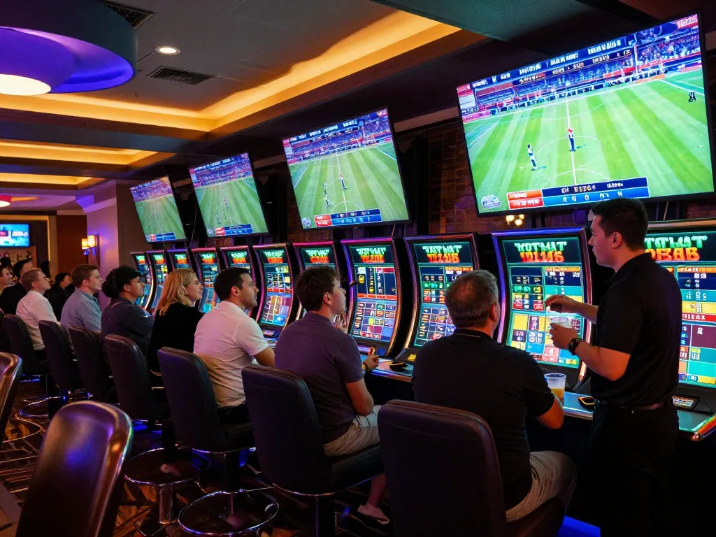 Betters analyzing odds and making strategic bets at the hitclub sports lounge