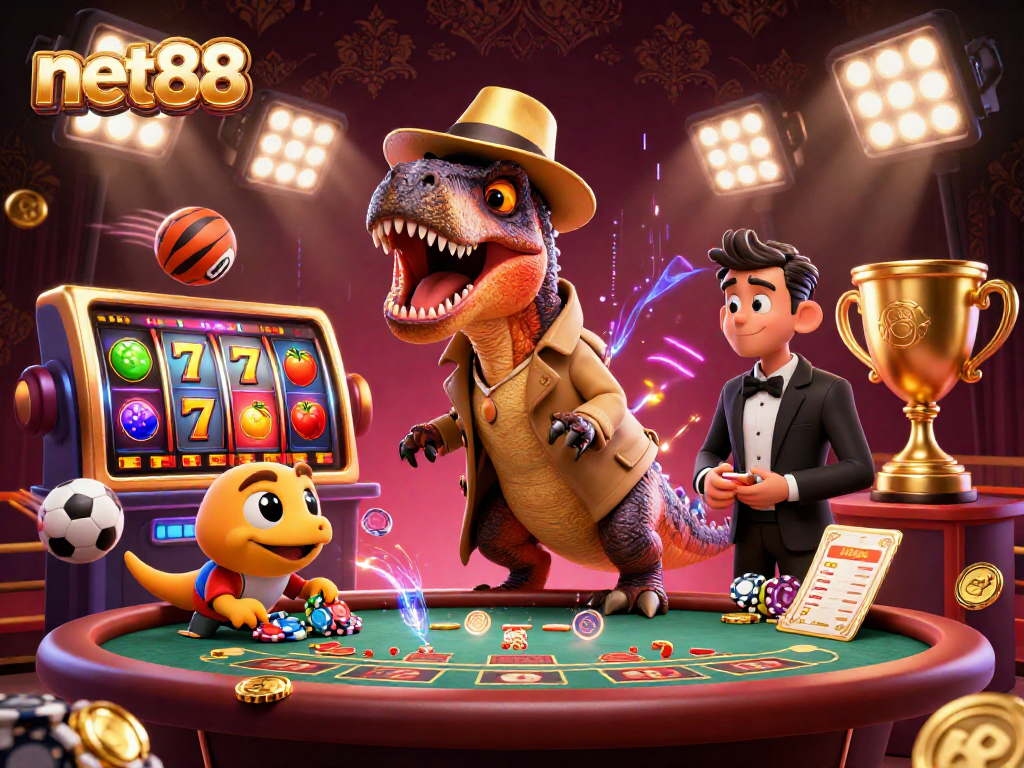 Engage with thrilling casino action as net88 dazzles with animated velociraptor card counter, thrilling games, and excitement.