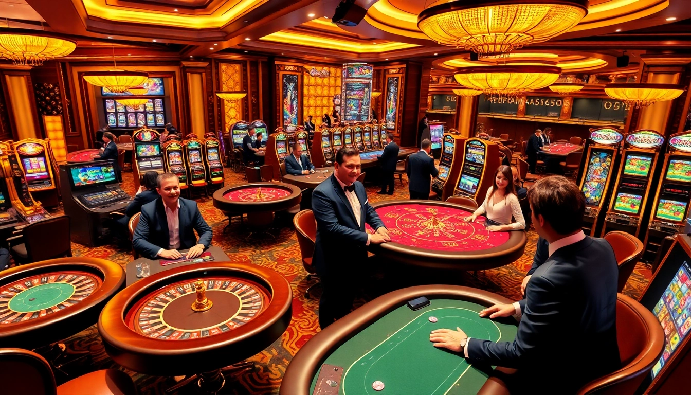 Exciting casino scene showcasing varied games at ee88, filled with vibrant energy and professional atmosphere.
