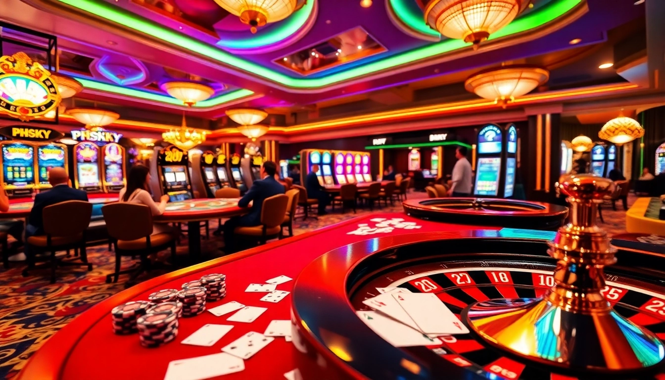 PHSKY players enjoying an exciting casino experience with poker and slot machines