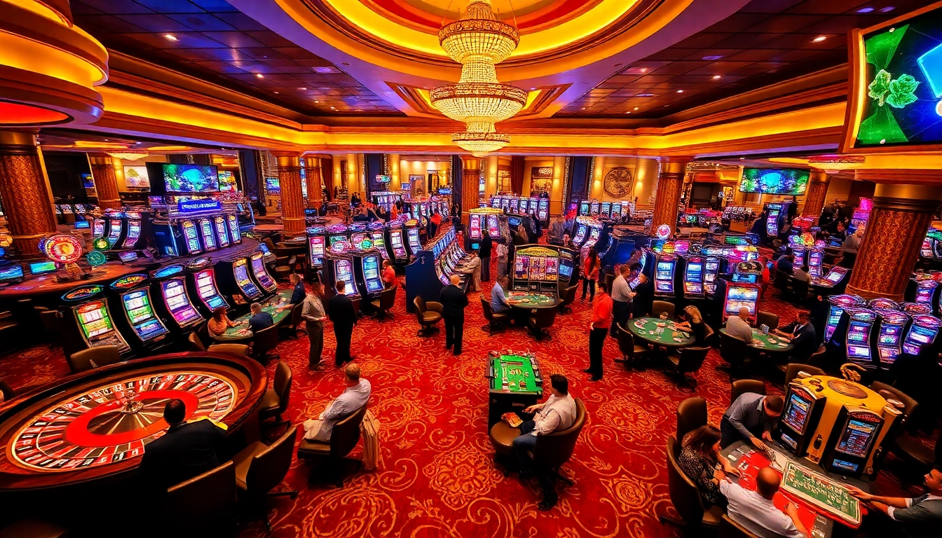 Players engaging in exciting games at Go 8 casino, showcasing vibrant slots and roulette tables.