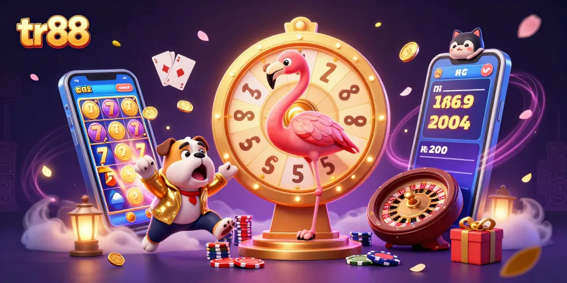 Spin the giant prize wheel at tr88 with excited bulldog contestant in a vibrant casino setting.